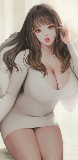 长发性感大胸白色连衣裙美女8k手机壁纸