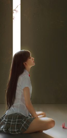 静 盘腿坐姿女生手机壁纸