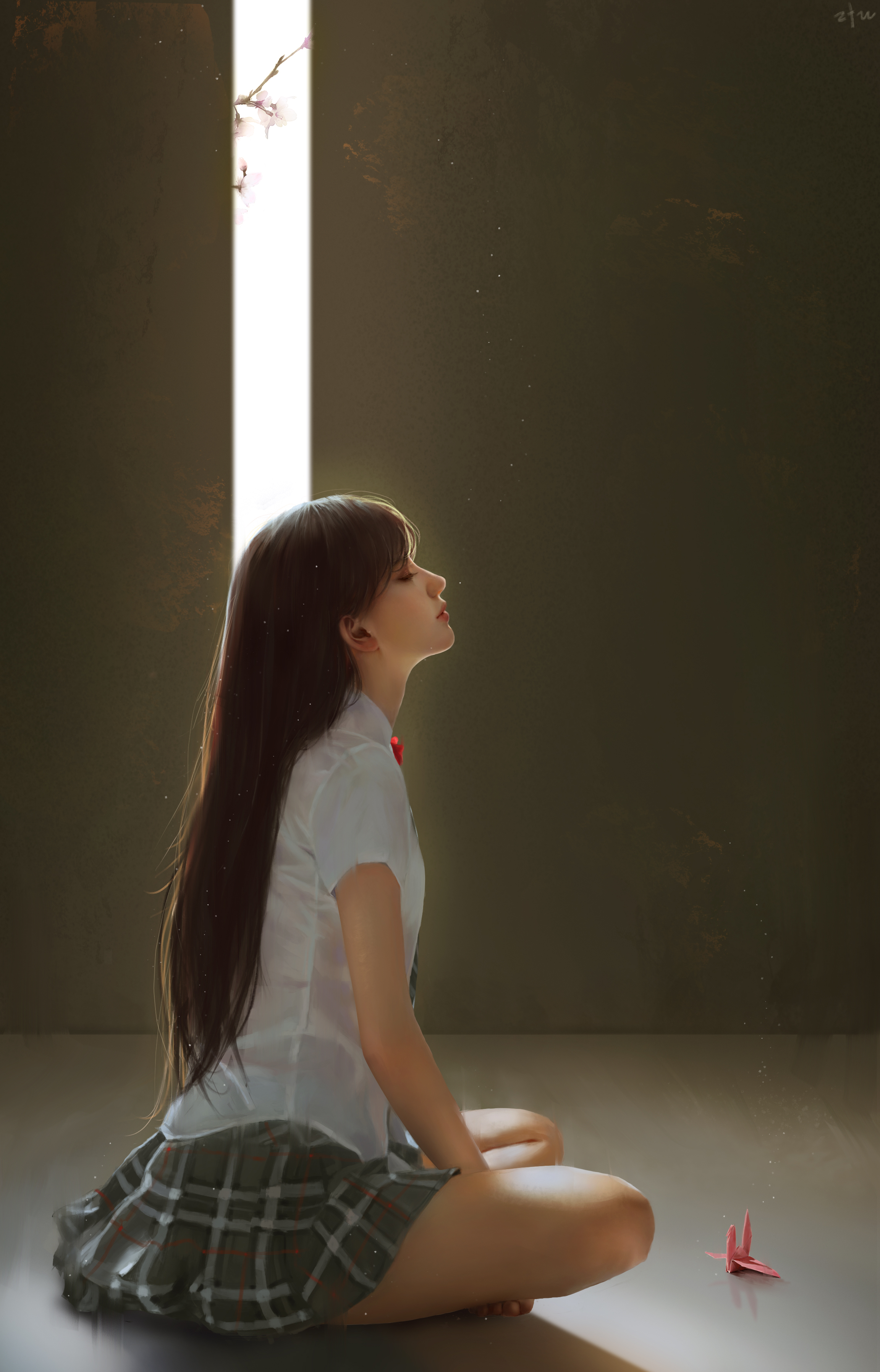 静 盘腿坐姿女生手机壁纸