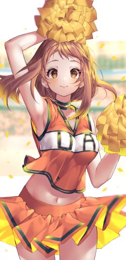 黄色眼睛动漫少女 彩带 手机壁纸